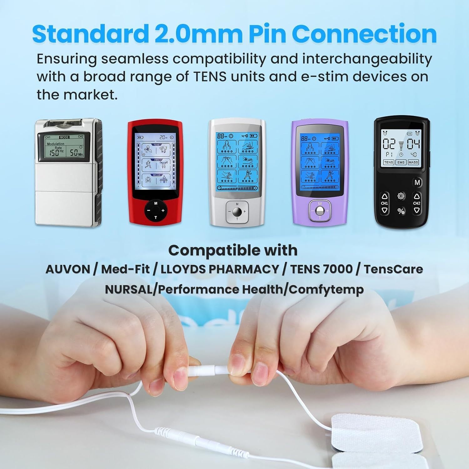 Replacement Pads for TENS Unit, 16-Pack, Stim Pads 2x2 Inch Square and Round TENS Electrode Pads, Standard 2.0mm Pin Connector for TENS Machine and Electrical Muscle Stimulation