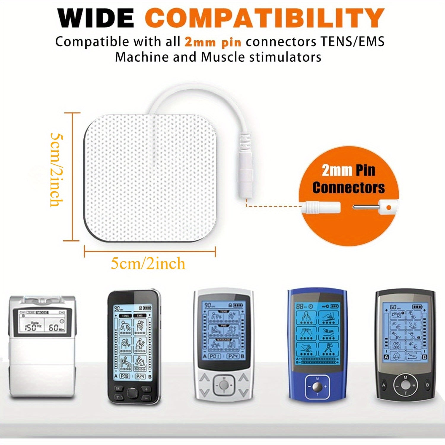 24PCS TENS Unit Replacement Pads 2X2, Latex Free Electrodes Compatible with TENS Machine Use 2mm Pin Connector Lead Wires Such as AUVON TENS, TENS 7000, Etekcity, Nicwell Care Tens