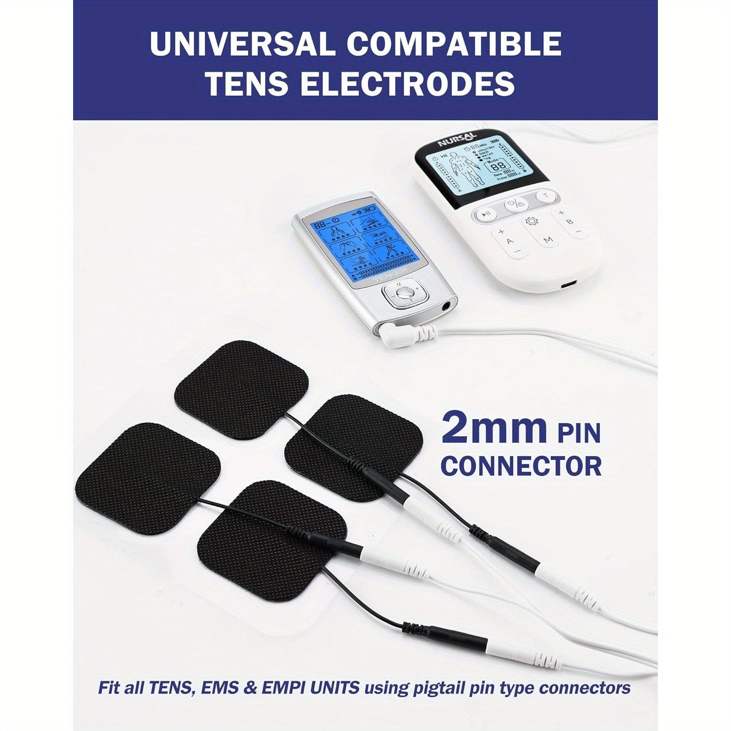 TENS Unit Replacement Pads, Reusable Self-Adhesive Electrodes Pads 20 Packs 2x2” 2x4”, Latex Free Pigtail TENS Pads, Compatible with TENS 7000, AUVON TENS, Etekcity, Nicwell Care Tens